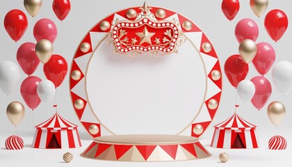 3d Carnival podium with many rides and shops circus tent 3d illustration
