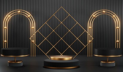 3D rendering of blank product background for cream cosmetics Modern black podium background
