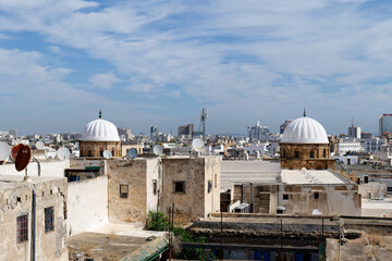 View of the Old Medina of Tunis, Unesco. Around 700 monuments, including palaces, mosques, mausoleums, madrasas and fountains, testify to this remarkable historic city.