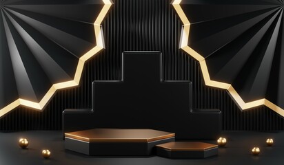 3D rendering of blank product background for cream cosmetics Modern black podium background