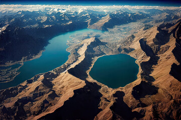Lake, desert and mountains mattepainting landscape