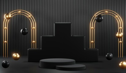 3D rendering of blank product background for cream cosmetics Modern black podium background