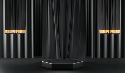 3D rendering of blank product background for cream cosmetics Modern black podium background