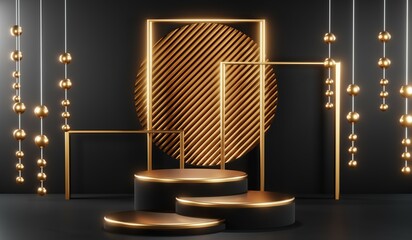 3D rendering of blank product background for cream cosmetics Modern black podium background