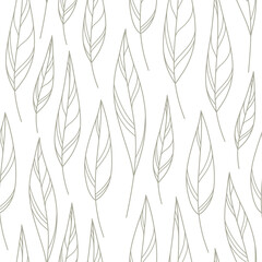 Scandinavian vector seamless pattern of many big contour leaves. Editable outline. Hand drawn plant concept. Trendy textile print. Decorative art element for packaging design, advertising layout, card