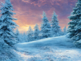 Fototapeta na wymiar Winter Landscape, Dusk