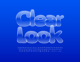 Vector creative Sign Clear Look with glossy Font. Glass textured Alphabet Letters and Numbers set. 