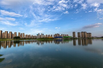 Beautiful shot of buildings in Yuhupark, Putian city, China