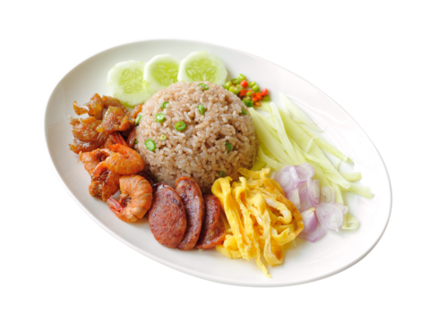 Fried rice with Shrimp paste, Thai style food on transparent png - Powered by Adobe
