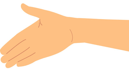 Outstretched hand with open palm in cartoon style. Vector illustration with transparent background.