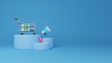Special offer banner design with 3d rendering shopping cart
