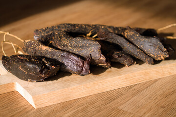 delicious ham of a old chamois female on the wood board is ready for freeze