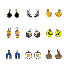 Fototapeta premium Set of funny vector earrings isolated on white background.