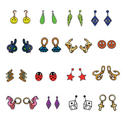 A set of crazy funny earrings.vector set