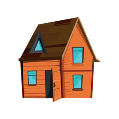 Vector wooden house with an open door