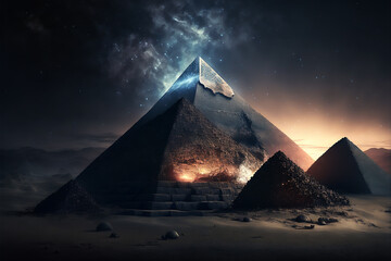 Fototapeta na wymiar Beautiful pyramid in shiny galaxy stars digital art