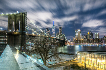 bridge, río, ciudad, New York, night sky, view, Brooklyn bridge