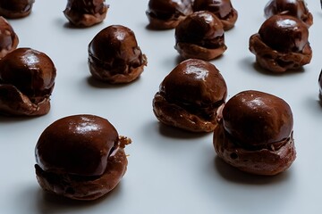 Closeup of double chocolate caramel ball pastries isolated on a gray surface