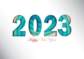 2023 happy new year.Paper cut 2023 word for new year festival.card,happy,Vector concept luxury designs and new year celebration.