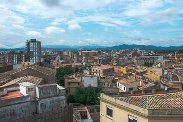 Fototapeta premium top view of the old town of Girona. Catalonia. Historical architecture.