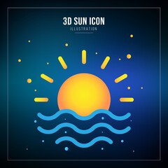 3D Sunset Icon Vector Illustration