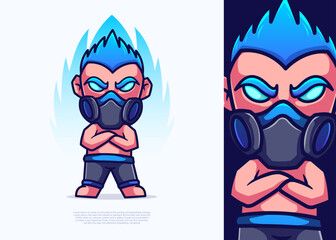boy mask character illustration, icon vector, flat cartoon style.