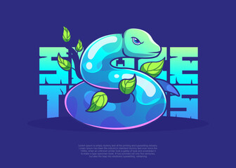 snake character illustration, icon vector, flat cartoon style.