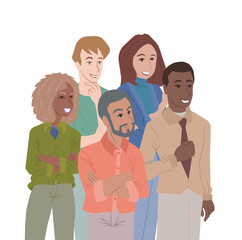  Ethnically diverse group of people. Team with confidence and determination. Flat vector illustration isolated on white background.