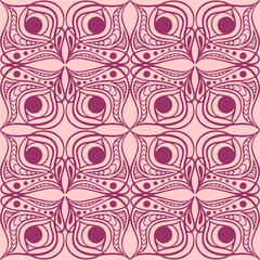 seamless graphic pattern, tile with abstract geometric magenta ornament on pink background, texture, design