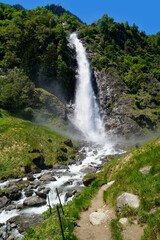 breathtaking Parcines waterfall in the lush green Italian Alps in Parcines (or Partschins) in the Rabla (or Rabland) region (Merano, Rabla or Rabland, South Tyrol, Italy)	