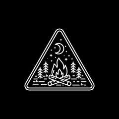 Vintage adventure campfire monoline Illustration Design
