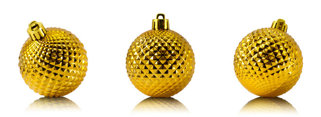 Gold Christmas baubles with clipping path.