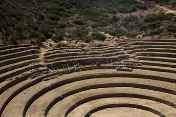 Agricultural terraces in the Sacred Valley. Moray in Cusco, Sacred Valley, Peru