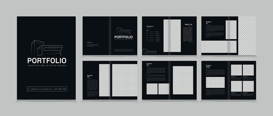 Fototapeta na wymiar Architecture and interior portfolio layout design, a4 standard size print ready brochure template. Architecture portfolio design, a4 size brochure design for interior.