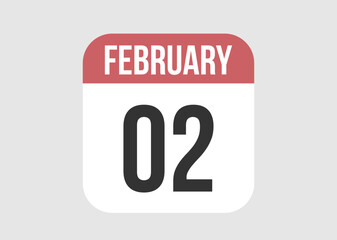 2 february icon isolated on background. February vector for day of week and month in red.