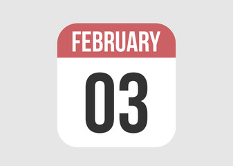 3 february icon isolated on background. February vector for day of week and month in red.