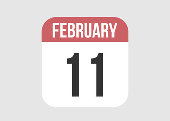 11 february icon isolated on background. February vector for day of week and month in red.