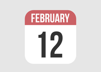 12 february icon isolated on background. February vector for day of week and month in red.