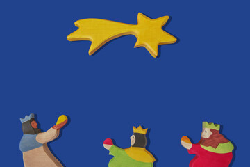 Christmas Shooting Star with the 3 wise men bright blue