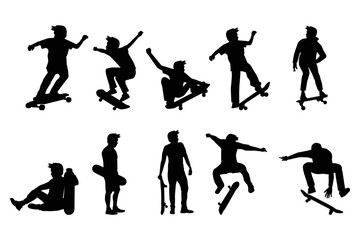 cute man with skateboard silhouette