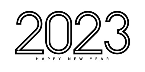 2023 Happy New Year template. 2023 modern geometric text vector design isolated on white background.