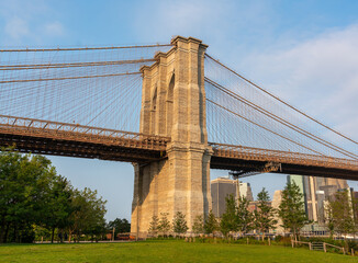 One of the pillars of the Brooklyn Bridge, a view of one of the symbols of New York
