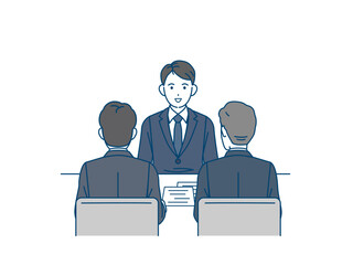 面接を受ける若い男性のイラスト　就職活動