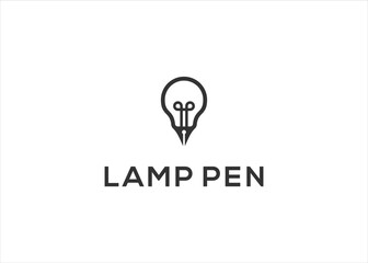 Pen And lamp Bulb logo design vector