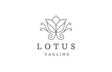 Flower lotus line logo icon design template flat vector