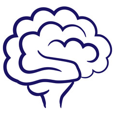 Human brain blue outline icon drawn with a brush line. Simple vector minimal linear pictogram isolated on transparent background