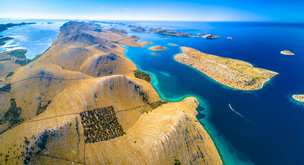 Amazing Kornati Islands national park archipelago panoramic aerial view
