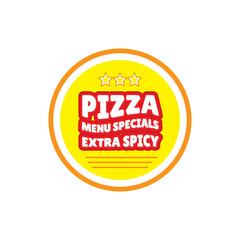 pizza badge sticker with extra spicy special menu text slogan. for print design. Vector