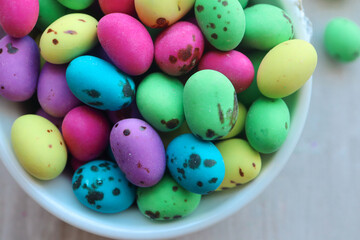 Fototapeta na wymiar Colourful eggs. Candy coated jelly beans