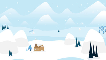 Fototapeta na wymiar House at mountain valley with snow snow winter illustration vector landscape